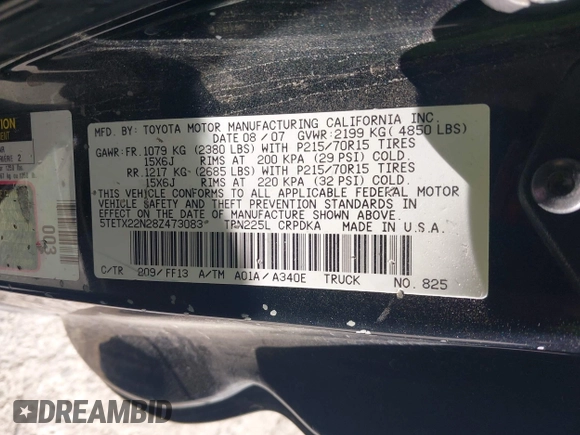 2008 Toyota Tacoma z VIN 5TETX22N28Z473083, wystawiony jako IAAI lot #42280489 z przebiegiem 160 261 mil mil oraz . Historia ofert i sprzedaży dostępna na DreamBid. Obrazek 9.