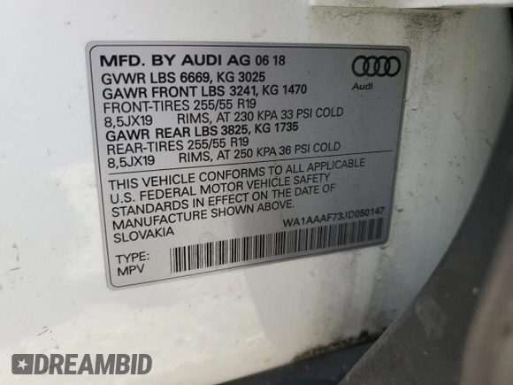 2018 Audi Q7 Premium z VIN WA1AAAF73JD050147, wystawiony jako Copart lot #59269483 z przebiegiem 83 853 mil mil oraz . Historia ofert i sprzedaży dostępna na DreamBid. Obrazek 15.