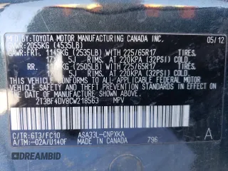 2012 Toyota RAV4 with VIN 2T3BF4DV8CW218563, listed as a Copart auction lot 56058355 with 194,710 mi miles and Non repairable. Bid and sale history available at DreamBid. Image 14.