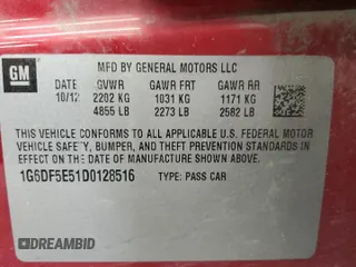 2013 Cadillac CTS Luxury with VIN 1G6DF5E51D0128516, listed as a Copart auction lot 60830885 with 292,149 mi miles and Salvage title. Bid and sale history available at DreamBid. Image 12.