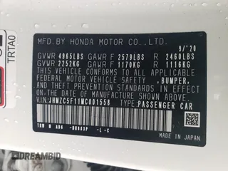 2021 Honda Clarity Plug-In Hybrid with VIN JHMZC5F11MC001558, listed as a Copart auction lot 48545234 with 18,958 mi miles. Bid and sale history available at carsss.com. Image 13.