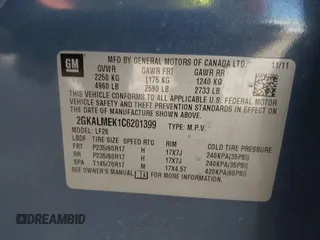 2012 GMC Terrain SLE-1 with VIN 2GKALMEK1C6201399, listed as a IAAI auction lot 41923221 with 146,535 mi miles and . Bid and sale history available at carsss.com. Image 9.