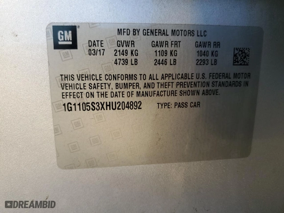 2017 Chevrolet Impala LT with VIN 1G1105S3XHU204892, listed as a Copart auction lot 51990695 with 83,890 mi miles and Salvage Title. Bid and sale history available at carsss.com. Image 14.