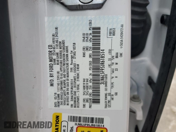 2018 Lincoln MKZ Reserve with VIN 3LN6L5F95JR618514, listed as a Copart auction lot 86866094 with 63,236 mi miles and Salvage Title. Bid and sale history available at DreamBid. Image 12.
