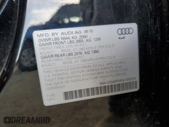 2015 Audi SQ5 Premium Plus z VIN WA1CGAFP3FA145596, wystawiony jako Copart lot #41681365 z przebiegiem 94 726 mil mil oraz Szkoda całkowita • Salvage title. Historia ofert i sprzedaży dostępna na DreamBid. Obrazek 14.