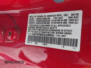 2005 Honda Element EX with VIN 5J6YH286X5L030624, listed as a IAAI auction lot 42135065 with 170,818 mi miles and . Bid and sale history available at DreamBid. Image 9.