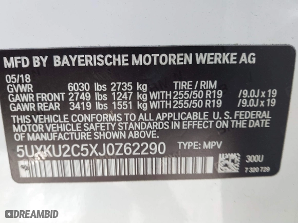 2018 BMW X6 xDrive35i with VIN 5UXKU2C5XJ0Z62290, listed as a IAAI auction lot 41687837 with 102,908 mi miles. Bid and sale history available at carsss.com. Image 9.
