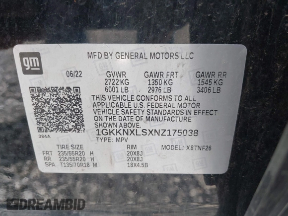 2022 GMC Acadia Denali with VIN 1GKKNXLSXNZ175038, listed as a IAAI auction lot 42463525 with 28,875 mi miles and . Bid and sale history available at DreamBid. Image 9.
