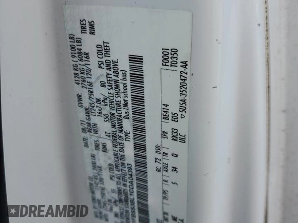 2012 Ford Econoline Passenger XL with VIN 1FBSS3BL1CDA04393, listed as a Copart auction lot 70426984 with 113,326 mi miles and Salvage Title. Bid and sale history available at DreamBid. Image 15.