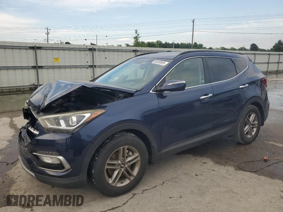 2018 Hyundai Santa Fe 2.4L z VIN 5XYZU3LB2JG537457, wystawiony jako Copart lot #56800005 z przebiegiem 97 344 mil mil oraz Szkoda całkowita • Salvage title. Historia ofert i sprzedaży dostępna na DreamBid. Obrazek 1.