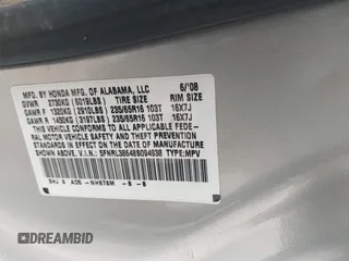 2008 Honda Odyssey EX-L with VIN 5FNRL38648B094938, listed as a IAAI auction lot 42045683 with 216,405 mi miles. Bid and sale history available at carsss.com. Image 9.