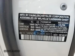 2005 Chrysler Crossfire Limited z VIN 1C3AN69L35X053915, wystawiony jako Copart lot #69326094 z przebiegiem 12 408 mil mil oraz Szkoda całkowita • Salvage title. Historia ofert i sprzedaży dostępna na DreamBid. Obrazek 12.