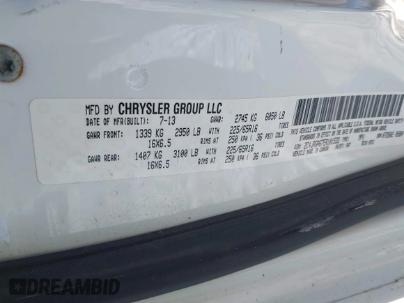2014 Ram Cargo Van Tradesman with VIN 2C4JRGAG7ER101533, listed as a IAAI auction lot 41547249 with 132,529 mi miles. Bid and sale history available at carsss.com. Image 9.