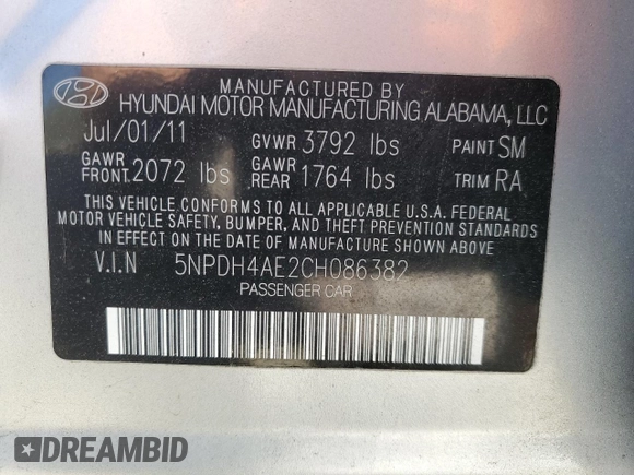 2012 Hyundai Elantra Limited z VIN 5NPDH4AE2CH086382, wystawiony jako Copart lot #54891285 z przebiegiem 138 181 mil mil oraz Szkoda całkowita • Salvage title. Historia ofert i sprzedaży dostępna na DreamBid. Obrazek 12.