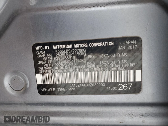 2017 Mitsubishi Outlander GT z VIN JA4JZ4AX3HZ032293, wystawiony jako Copart lot #85739944 z przebiegiem 142 555 mil mil oraz Szkoda całkowita • Salvage title. Historia ofert i sprzedaży dostępna na DreamBid. Obrazek 12.