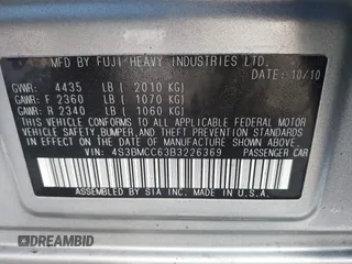 2011 Subaru Legacy Premium with VIN 4S3BMCC63B3226369, listed as a IAAI auction lot 41609249 with 63,597 mi miles and . Bid and sale history available at DreamBid. Image 9.