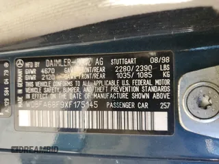 1999 Mercedes-Benz SL-Class with VIN WDBFA68F9XF175145, listed as a Copart auction lot 42160385 with 221,036 mi miles and Salvage Title. Bid and sale history available at carsss.com. Image 12.