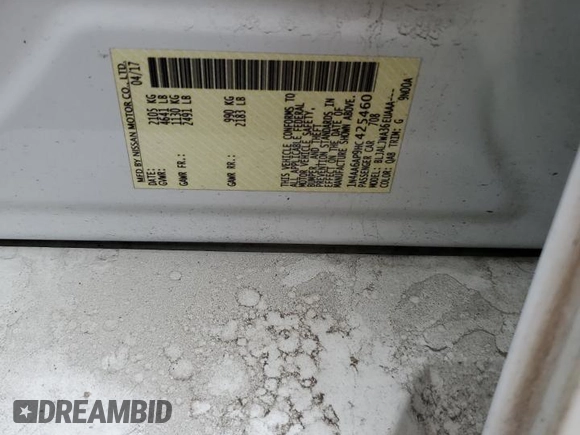 2017 Nissan Maxima SL with VIN 1N4AA6AP9HC425460, listed as a Copart auction lot 52168535 with 87,042 mi miles and Salvage title. Bid and sale history available at DreamBid. Image 12.