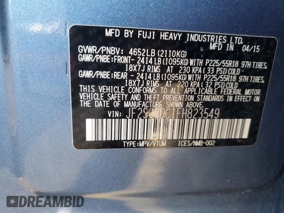 2015 Subaru Forester 2.0XT Premium with VIN JF2SJGDC1FH823549, listed as a Copart auction lot 46637895 with 81,933 mi miles and Salvage Title. Bid and sale history available at carsss.com. Image 14.