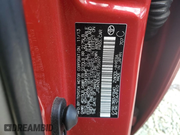 2014 Toyota Prius Four with VIN JTDKN3DUXE1755697, listed as a Copart auction lot 52238425 with 103,928 mi miles and Salvage Title. Bid and sale history available at carsss.com. Image 13.
