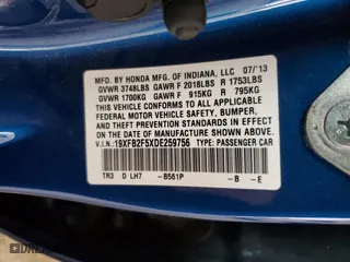 2013 Honda Civic Sdn LX with VIN 19XFB2F5XDE259756, listed as a Copart auction lot 47598965 with 124,414 mi miles and Salvage Title. Bid and sale history available at carsss.com. Image 14.