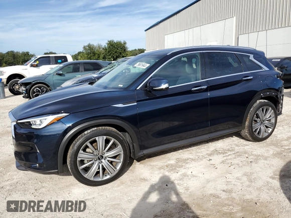 2021 Infiniti QX50 SENSORY with VIN 3PCAJ5CB3MF120474, listed as a Copart auction lot 79601944 with 17,395 mi miles and Salvage Title. Bid and sale history available at carsss.com. Image 1.