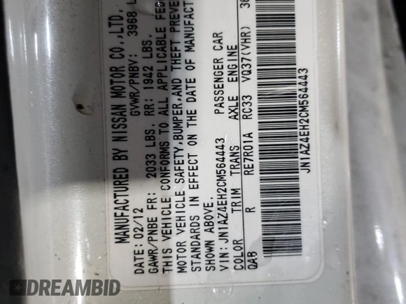 2012 Nissan 370Z z VIN JN1AZ4EH2CM564443, wystawiony jako Copart lot #45126885 z przebiegiem 71 729 mil mil oraz Szkody całkowita. Historia ofert i sprzedaży dostępna na DreamBid. Obrazek 13.
