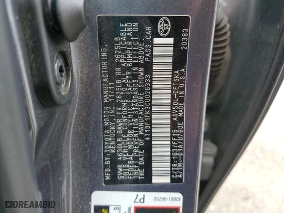 2012 Toyota Camry L with VIN 4T1BF1FK3CU026333, listed as a Copart auction lot 51675595 with 260,894 mi miles and Clean Title. Bid and sale history available at carsss.com. Image 12.