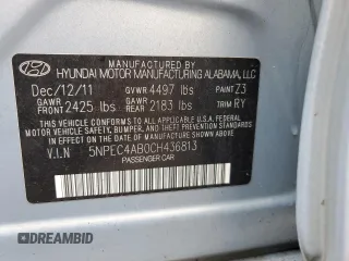 2012 Hyundai Sonata Limited with VIN 5NPEC4AB0CH436813, listed as a Copart auction lot 51798215 with 121,423 mi miles and Clean Title. Bid and sale history available at DreamBid. Image 12.