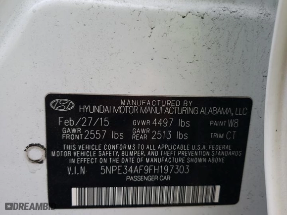 2015 Hyundai Sonata 2.4L Limited with VIN 5NPE34AF9FH197303, listed as a Copart auction lot 47615085 with 110,143 mi miles and Salvage Title. Bid and sale history available at carsss.com. Image 12.