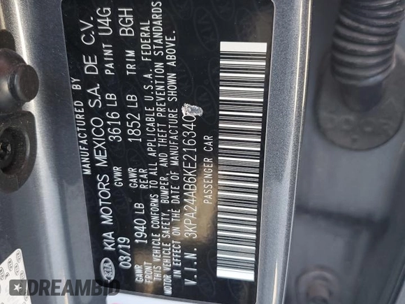2019 Kia Rio S with VIN 3KPA24AB6KE216340, listed as a Copart auction lot 49982925 with 34,153 mi miles and Salvage Title. Bid and sale history available at carsss.com. Image 14.