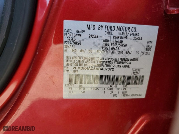 2010 Ford Edge Sport with VIN 2FMDK4AC5ABA07372, listed as a Copart auction lot 75436264 with 94,989 mi miles and Salvage Title. Bid and sale history available at carsss.com. Image 15.