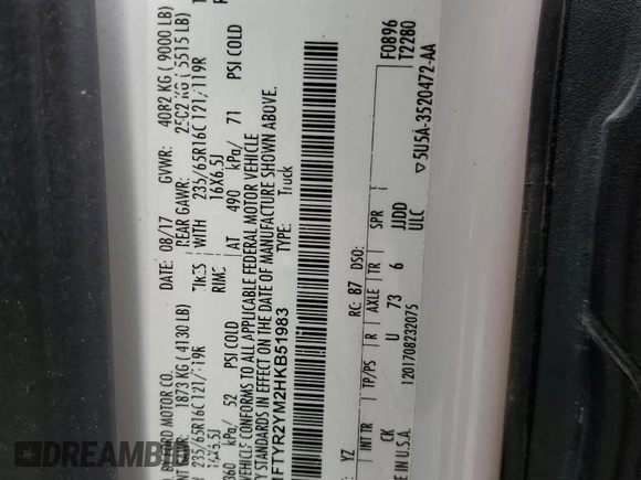 2017 Ford Transit z VIN 1FTYR2YM2HKB51983, wystawiony jako Copart lot #56053945 z przebiegiem 143 786 mil mil oraz Szkoda całkowita • Salvage title. Historia ofert i sprzedaży dostępna na DreamBid. Obrazek 13.