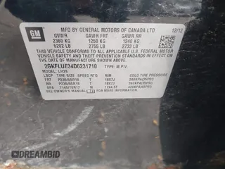 2013 GMC Terrain SLT with VIN 2GKFLUE34D6231710, listed as a IAAI auction lot 41911468 with Not Provided miles and . Bid and sale history available at carsss.com. Image 9.