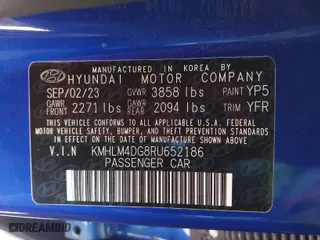 2024 Hyundai Elantra Essential with VIN KMHLM4DG8RU652186, listed as a IAAI auction lot 41456557 with 22,040 mi miles. Bid and sale history available at carsss.com. Image 9.