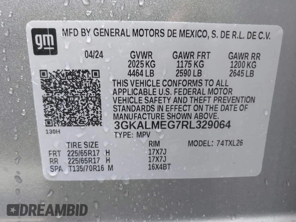 2024 GMC Terrain SLE с VIN 3GKALMEG7RL329064, выставлен на аукционе IAAI как лот 42169068 с пробегом 15 798 миль миль и . История ставок и продаж доступна на DreamBid. Изображение 9.