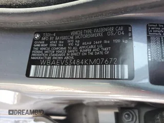 2004 BMW 3 Series 330i with VIN WBAEV53484KM07672, listed as a Copart auction lot 83560464 with 68,514 mi miles and Salvage Title. Bid and sale history available at carsss.com. Image 14.