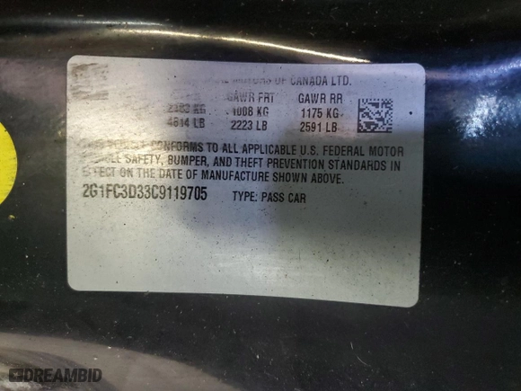 2012 Chevrolet Camaro 2LT with VIN 2G1FC3D33C9119705, listed as a Copart auction lot 75566934 with 124,058 mi miles and Salvage Title. Bid and sale history available at carsss.com. Image 14.