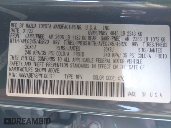 2023 Mazda CX-50 Premium Plus with VIN 7MMVABEY8PN100311, listed as a IAAI auction lot 42626276 with 40,242 mi miles and . Bid and sale history available at DreamBid. Image 9.