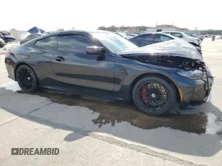2023 BMW M4 Competition with VIN WBS33AZ05PCM90580, listed as a Copart auction lot 69255834 with 0 mi miles and Salvage Title. Bid and sale history available at carsss.com. Image 4.