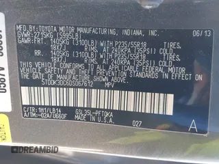 2013 Toyota Sienna XLE with VIN 5TDDK3DC6DS067612, listed as a IAAI auction lot 41756287 with 142,707 mi miles and . Bid and sale history available at DreamBid. Image 9.