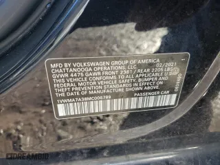 2021 Volkswagen Passat 2.0T R-Line with VIN 1VWMA7A38MC006789, listed as a Copart auction lot 74357194 with 134,546 mi miles and Salvage Title. Bid and sale history available at carsss.com. Image 12.