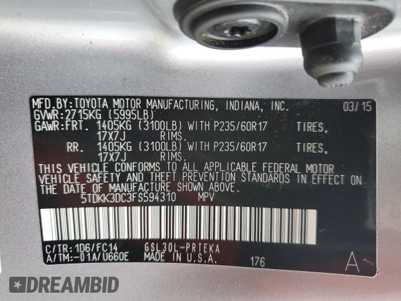 2015 Toyota Sienna LE AAS with VIN 5TDKK3DC3FS594310, listed as a Copart auction lot 51173375 with 152,097 mi miles and Salvage title. Bid and sale history available at DreamBid. Image 15.