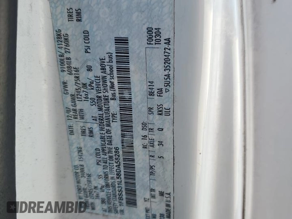 2008 Ford Econoline Passenger XL with VIN 1FBSS31L58DA58286, listed as a Copart auction lot 85953774 with 205,627 mi miles and Salvage Title. Bid and sale history available at DreamBid. Image 13.