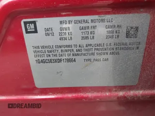 2013 Buick LaCrosse Leather с VIN 1G4GC5E3XDF178664, выставлен на аукционе IAAI как лот 42217019 с пробегом 187 012 миль миль и . История ставок и продаж доступна на DreamBid. Изображение 9.