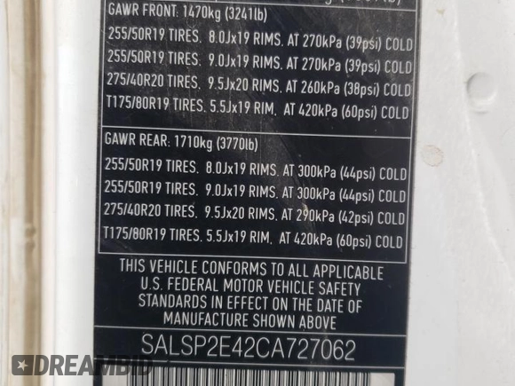 2012 Land Rover Range Rover Sport SC Autobiography with VIN SALSP2E42CA727062, listed as a Copart auction lot 72966464 with 110,615 mi miles and Salvage Title. Bid and sale history available at carsss.com. Image 13.