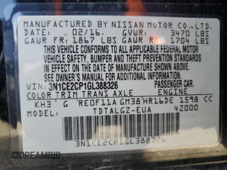 2016 Nissan Note SR with VIN 3N1CE2CP1GL388326, listed as a Copart auction lot 48558535 with 120,253 mi miles and Salvage title. Bid and sale history available at DreamBid. Image 14.