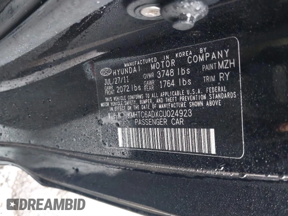 2012 Hyundai Veloster w/Black Int with VIN KMHTC6ADXCU024923, listed as a IAAI auction lot 41556793 with 101,923 mi miles and . Bid and sale history available at DreamBid. Image 9.