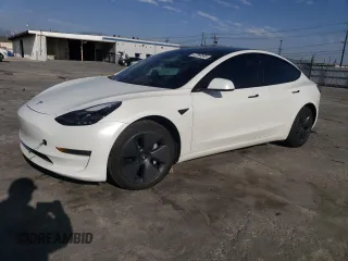 2022 Tesla Model 3 Long Range with VIN 5YJ3E1EB2NF210008, listed as a Copart auction lot 47298585 with 53,753 mi miles and Salvage Title. Bid and sale history available at carsss.com. Image 1.