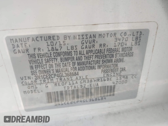 2016 Nissan Note S с VIN 3N1CE2CP4GL368684, выставлен на аукционе IAAI как лот 42578752 с пробегом 134 739 миль миль и . История ставок и продаж доступна на DreamBid. Изображение 9.